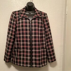 Leslie Fay Classic Plaid Blazer in Black, Red, and White
